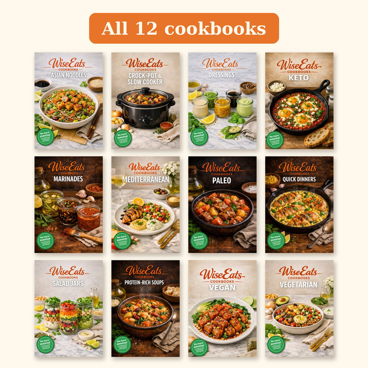 WiseEats Complete Collection: covers of all 12 WiseEats cookbooks in a grid